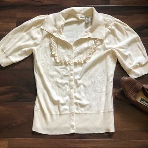 Vintage School Sweet Off White Ruffle Blouse